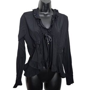 Sunlight Paris Jacket Lagenlook Open Front Black Ruffle Size 2 Medium